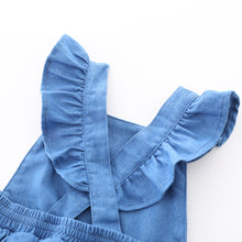 Load image into Gallery viewer, Mona Baby Denim Blue Jumpsuit with Headband